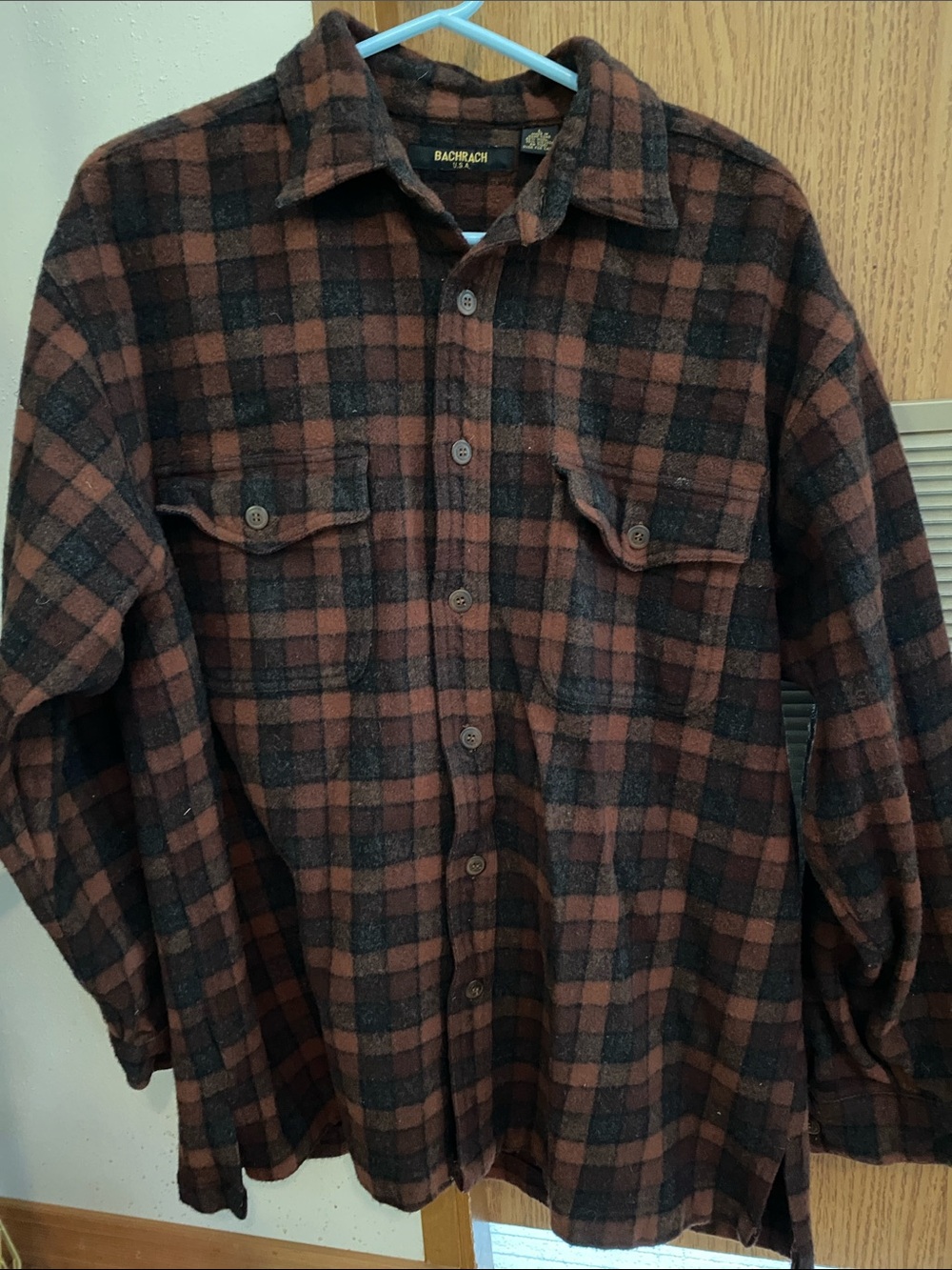 Vintage Bachrach Men's Wool Brown & Black Plaid Shirt Jacket Fall Outdoor